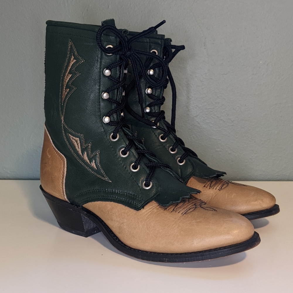 Laredo Green and Tan Lace Up Boots